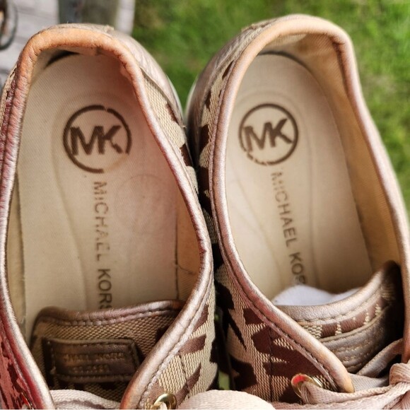 Michael Kors Women's City Signature Sneakers Tan Brown MK Print Lace Up Size 8.5 - Picture 5 of 12